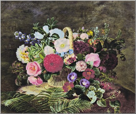 A Basket of Roses, Dahlias abd Morning Glory with