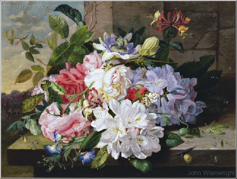 A Pretty Still Life of Roses, Rhododendron and Pas