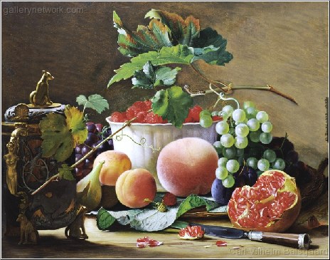 A Still Life of Figs, Peaches, Pomegranates and Ra