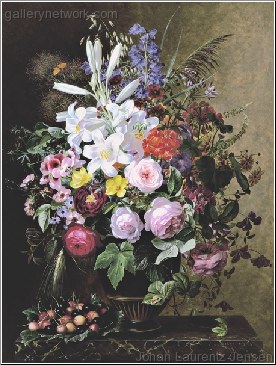 Lilies, Pelargonium and Roses in a Greek Vase