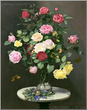 A Still Life With Roses In A Glass Vase