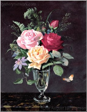 A Still Life Of Roses And Clematis