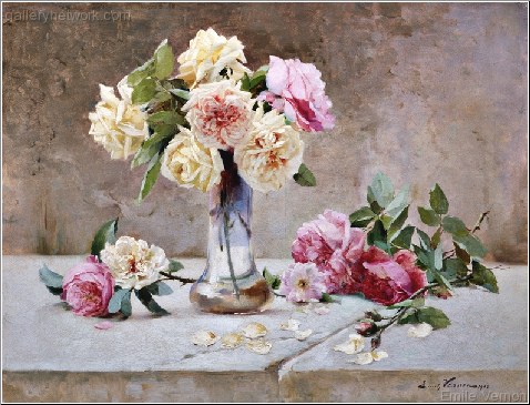 A Still Life Of Pink And Yellow Roses