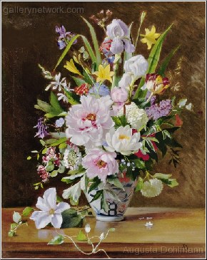 A Still Life With Clematis, Honkeysuckle And Peoni