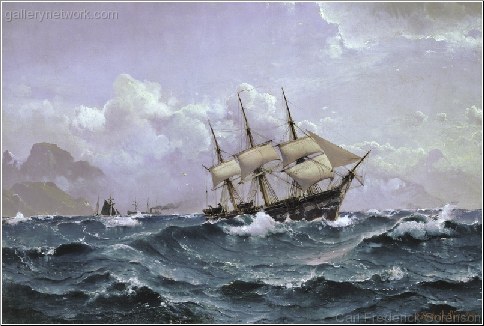 A 3-Master Undersail in Rough Seas off the Norwegi