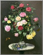 A Still Life With Roses In A Glass Vase