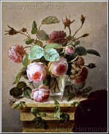 A Still Life Of Pink Roses In A Glass Vase